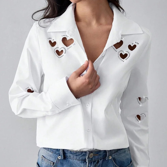 White Casual Women's Shirt With Embroidery - Picture 5 of 7
